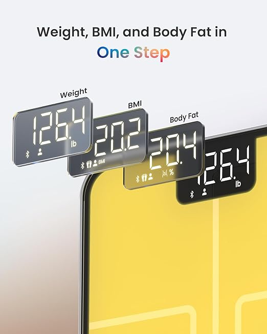 RENPHO Smart Body Fat Scale with Light, Fitness Equipment with RGB Lighting, Rechargeable Scale with BMI, Body Fat, Muscle Mass, Color Changing with Weight Variation, Elis Chroma