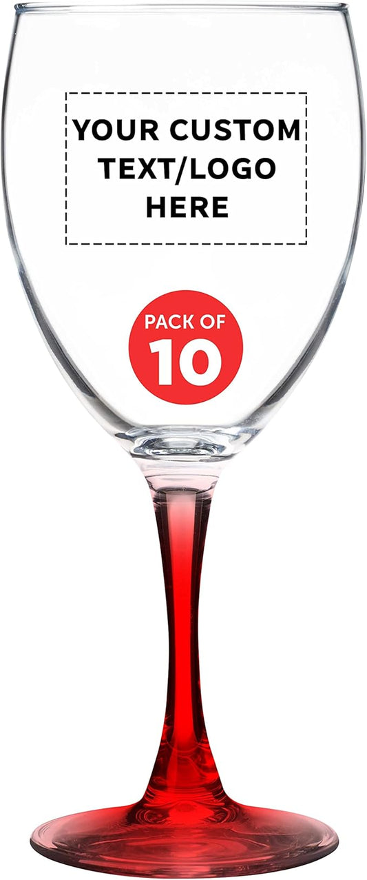 Custom Nuance Wine Glasses by ARC 10.5 oz. Set of 10, Personalized Bulk Pack - Restaurant Glassware, Perfect for Red Wine, White Wine, Cocktails - Red