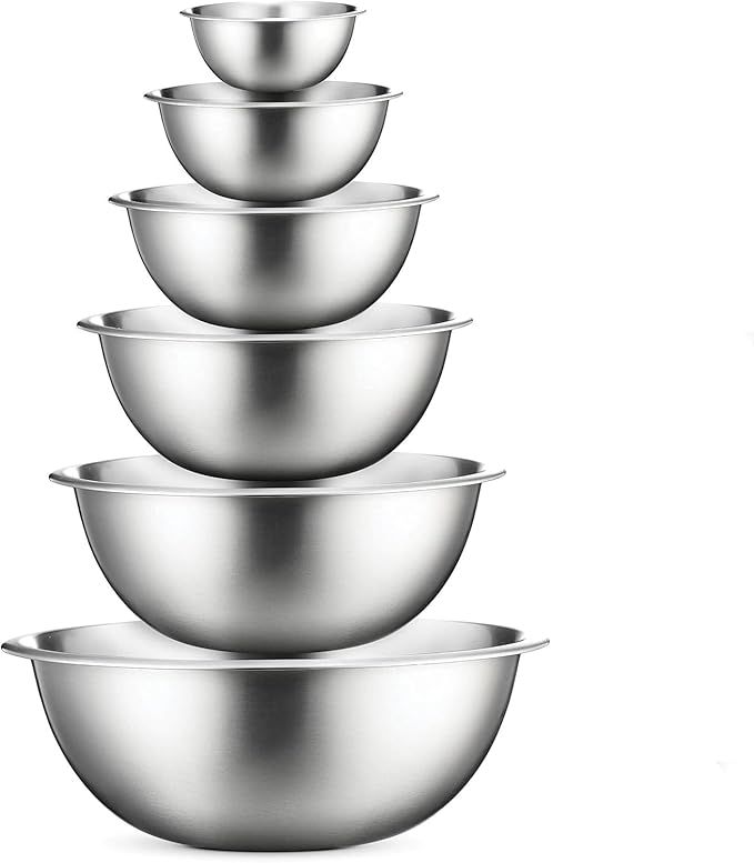 Stainless Steel Mixing Bowl Set, Nesting Bowls for Kitchen Baking, Cooking, Prepping, Kitchen Food Storage Organizers, No Lids (6 Pack)