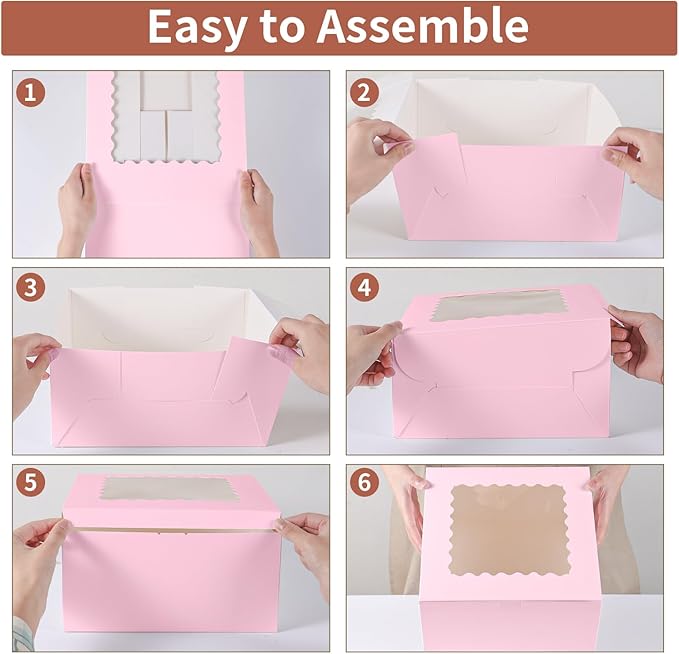 48pcs 10x10x5 Inches Cake Boxes,24pcs Pink Boxes and 24pcs Boards,Cajas Pasteles for Disposable 10 inch Cake box with Window (Pink, 10 * 10 * 5inch/48pcs)