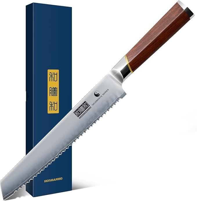 Bread Knife 8 inch, Professional Japanese High Carbon Stainless Steel Serrated Bread Knife, Razor Sharp Bread Knife for Homemade Bread, Sourdough, Bagels, Cake
