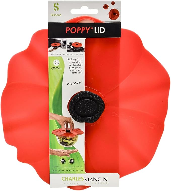Charles Viancin - Poppy Silicone Lid for Food Storage and Cooking - 13''/33cm - Airtight Seal on Any Smooth Rim Surface - BPA-Free - Oven, Microwave, Freezer, Stovetop and Dishwasher Safe