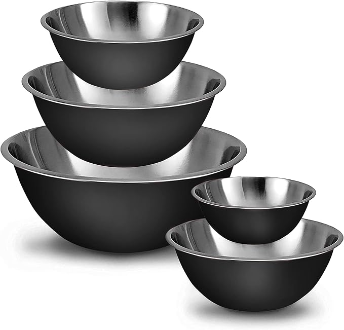 WHYSKO Meal Prep Stainless Steel Mixing Bowls Set, Home, Refrigerator, and Kitchen Food Storage Organizers | Ecofriendly, Reusable, Heavy Duty (Black)