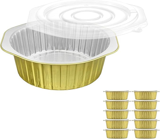 7.8" Aluminum Foil Pans with Integrated Handles and Snap-On Lids (10 pcs) | 2X Thickness Heavy-Duty Reusable Tin for Baking and Cooking