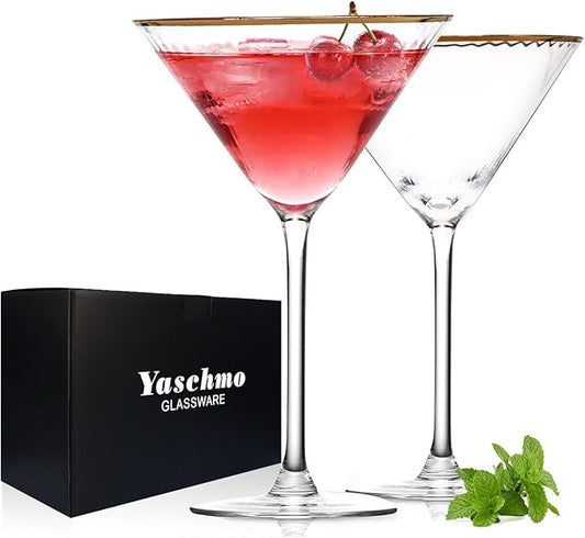 Martini Glasses Set of 2, Gold Rim Hand-Blown Crystal Cocktail Glasses, 10oz Large Martini Glasses for Espresso, Cosmopolitan, Gimlet, Elegant Barware Gift for for Women, Men, Any Occasion