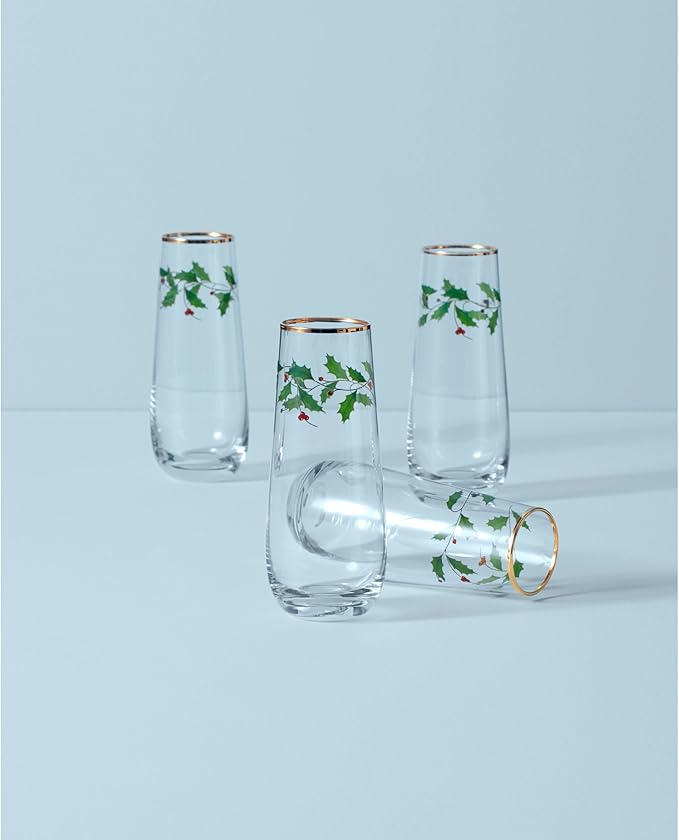 Holiday 4-Piece Stemless Flute Set