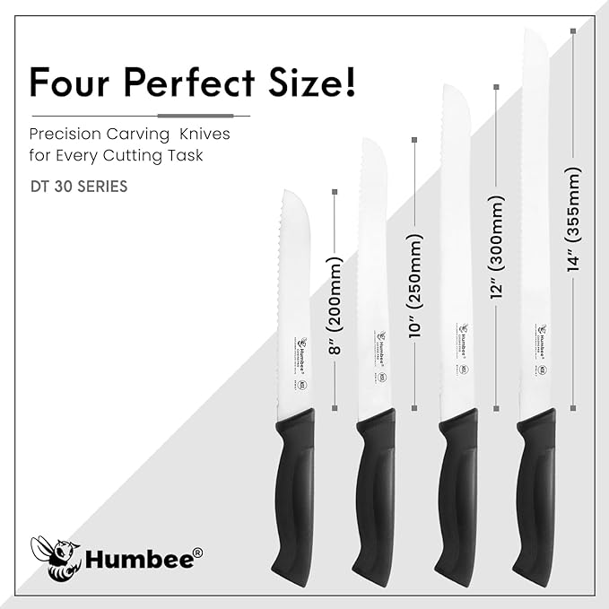 14-Inch Serrated Bread Knife, Premium High Carbon Stainless Steel Blade Knife for Bread with Ergonomic Handle, NSF Certified, DT-30 Series, Black