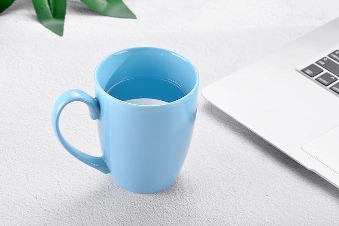 13 Ounce Porcelain Mugs, Set of 6, Tea and Coffee Mug Set, Skyblue