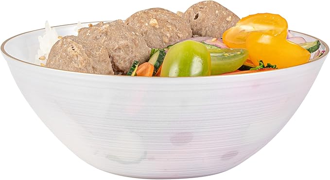 Restaurantware Plastic Bowls 100 Pcs 16 oz Gold Rimmed Disposable Soup Bowls Heavy-Duty White Translucent Rippled Dinnerware Containers for Party, Desserts, Salads, Snacks, and Catering