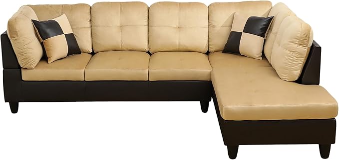 NicBex L Shaped Couch Sectional Couches for Living Room 2 Pieces Modern Sectional Sofa with Right Chaise Sectional Couch with Solid Frame for Living Room, Lint, Beige and Brown