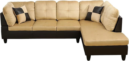 NicBex L Shaped Couch Sectional Couches for Living Room 2 Pieces Modern Sectional Sofa with Right Chaise Sectional Couch with Solid Frame for Living Room, Lint, Beige and Brown