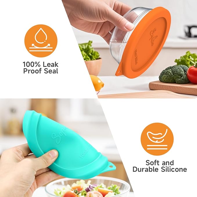 Sophico Silicone Replacement Lids for Pyrex and Anchor Hocking Glass Custard Cups 10oz, Round Silicone Cover for Food Storage (Container not Included)