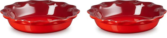 Le Creuset Stoneware Set of 2 Heritage Fluted Pie Dish, 9", Cerise