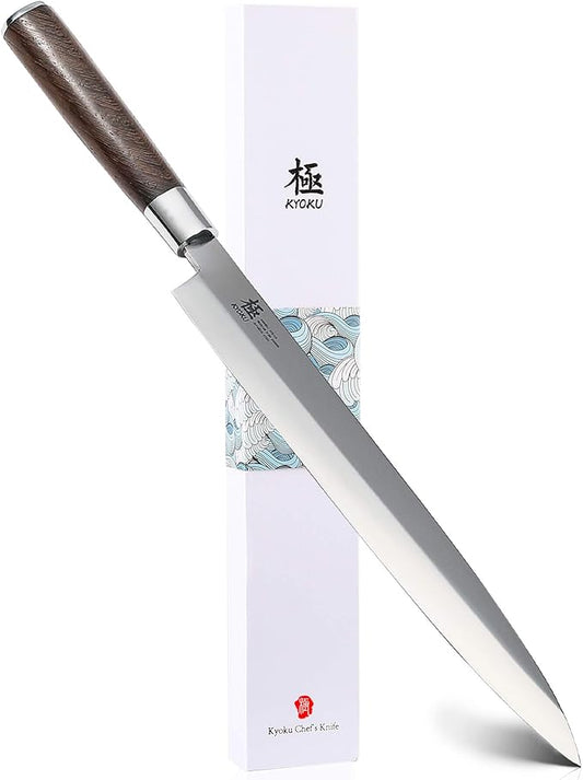 KYOKU Samurai Series - 10.5" Yanagiba Knife Japanese Sushi Sashimi Knives - Superior Japanese Steel - Wenge Wood Handle - with Case