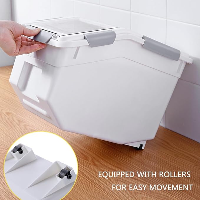 30Lbs 2 Pack Food Storage Container with Scoop, Airtight Rice Storage Bins Flour Containers Pet Food Dispenser with Handle & Wheels, Plastic Kitchen Pantry Organization for Cereal Baking Supplies