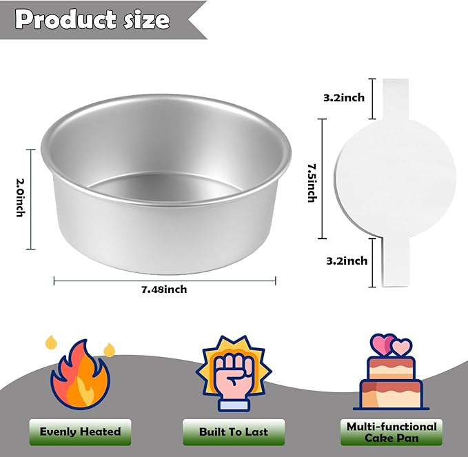 8 Inch Cake Pan Set of 2,Stainless Steel Round Layer Cake Baking Pans,No Coating Cake Pans Cake Mold, Mirror Finish Dishwasher Safe Cake Pans Sets for Baking