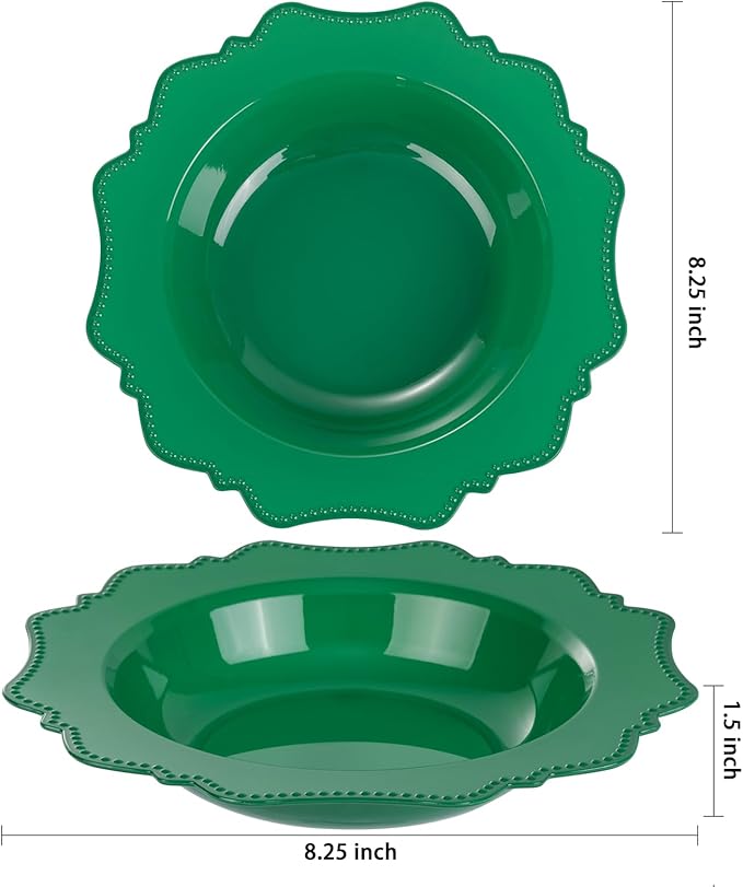 COLOSUS 60 Pack Green White Plastic Bowls, 12 oz Disposable Soup Bowls, Premium Plastic Dinner Bowls,Heavy-duty Dessert Salad Bowl for Party, Wedding, Dinner, Christmas, Thanksgiving, and Catering
