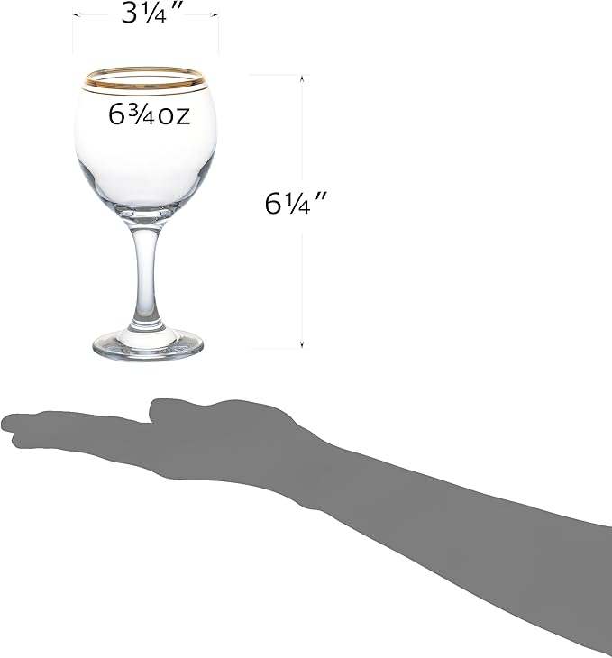 Red Co. Set of 6 Clear Glass 6.75 fl oz Stemmed All-Purpose White Wine Goblets with Golden Rims