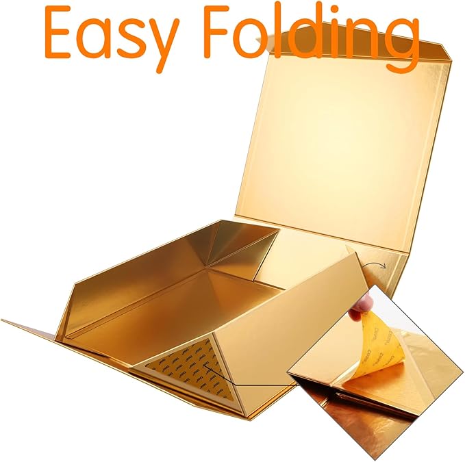 5 Extra Large Gift Boxes with Lids, 16.3x14.2x5 Inches, Gold, Bridesmaid, Christmas Magnetic Gift Boxes for Clothes and Large Gifts