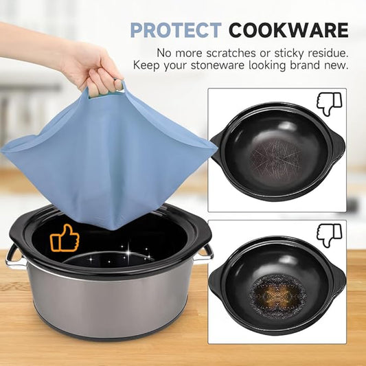 ChefAid Slow Cooker Liners, 100% Silicone Reusable Crock Pot Insert Accessories for 6-8 Oval or Round Quart Slow Cookers, Food Safe & Dishwasher Safe (NavyBlue-GrayishBlue)