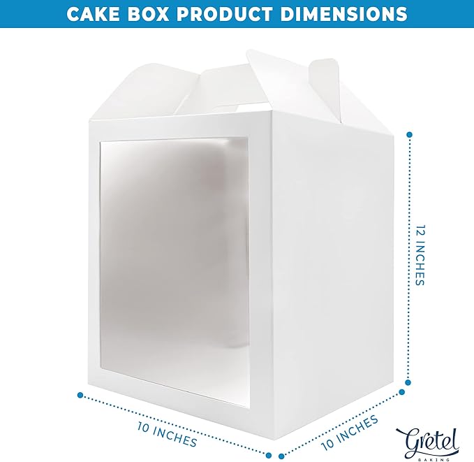 6-pack 10x10x12 inch Cake Boxes with Clear Window and Handle. Perfect as Tall Cake Carrier, Cake Transport Container, Tall Cake Boxes for Tier Cakes, Wedding Cakes, Large Cakes