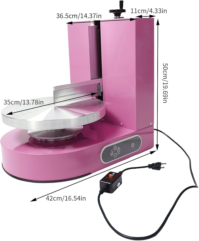 Cake Decorating Machine, 200W Cake Cream Spreading Machine 60-320rpm Rotating Speed Automatic Cake Cream Spreading Machine with LCD Display for 4-12 inch Cakes (Pink)