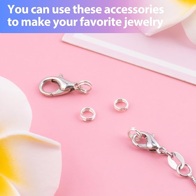 4pcs Jump Rings for Jewelry Making, 925 Sterling Silver Split Jump Ring, 8mm Double Loops Small Key Rings Open Connector Closures for Necklace Bracelets Jewelry Marking