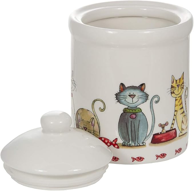 SPOTTED DOG GIFT COMPANY Ceramic Jar with Lid for Countertop, Decorative Cat Food Storage Kitchen Canister for Coffee Tea Sugar, Novelty Treat Container, Gifts for Cat Lovers Pet Owners 35oz