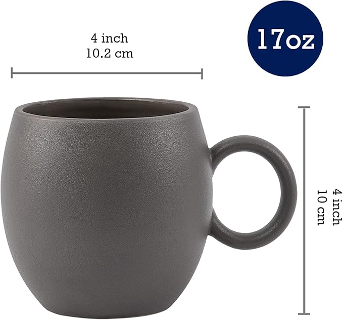 Bico Reactive Glaze Dark Grey 17oz Stoneware Round Mugs Set, Set of 2, Microwave and Dishwasher Safe, for Coffee, Hot Chocolate, Milk