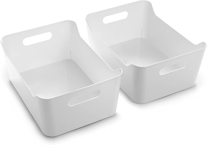 BINO | Plastic Storage Bins, Large - 2 Pack, White | THE SOHO COLLECTION | Pantry Organizers and Storage Containers Fridge Organizer Bins Kitchen Cabinet Organizer Medicine Cabinet Bin