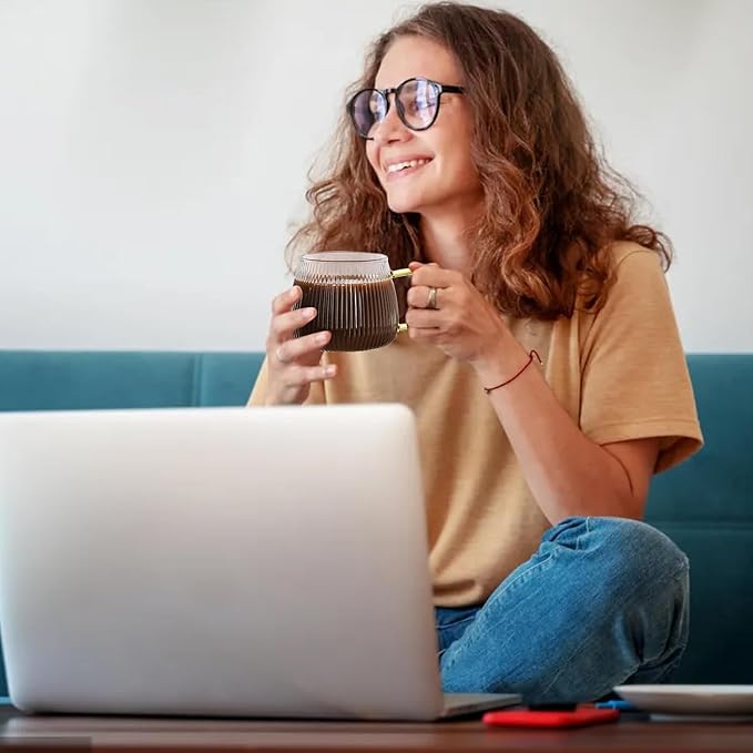 Vintage Ribbed Coffee Mugs, Set of 4 (16 oz) - Vertical Stripes Design for Hot and Cold Beverages (Set of 4)