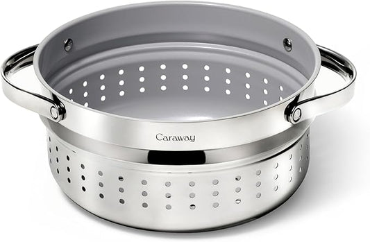 Caraway Steamer - Stainless Steel Steamer with Handles - Non Stick, Non Toxic Coating - Steam Veggies, Seafood, and More - Compatible With Our Dutch Oven or Sauce Pan - Large
