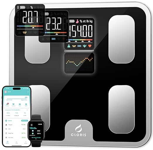 CLORIS Smart Scale for Body Weight Fat, Digital Bathroom Weighing Machine for Accurate BMI Muscle Mass Composition Health Analyzer with App Bluetooth