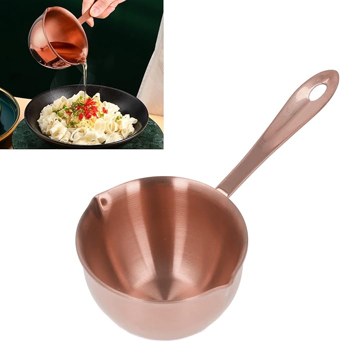 Mini Butter Warmer, 6.7oz/200ml Stainless Steel Mini Butter Warmer Coffee Milk Warmer Pot with Dual Pour Spouts Small Saucepan Chocolate Melting Pot (Rose Gold)