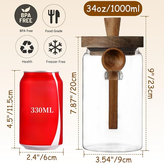 ANSQU 34oz Glass Jar with Wooden Lid & Spoon, Food Storage Containers Coffee Jar Coffee Grounds Container, Food Storage Canister, Kitchen Pantry Storage Container