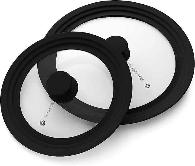 Universal Lid for Pots, Pans & Skillets Size 10", 10.5", 11" & 11.5" Cookwares -Tempered Glass with Silicon Rim-Black