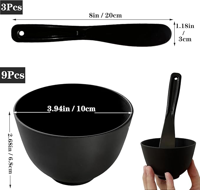 12Pcs Silicone Facial Mask Bowl DIY Face Mask Mixing Bowl for Home Salon Spa Face Skin Applicator Bowl with Stir Sticks, Black