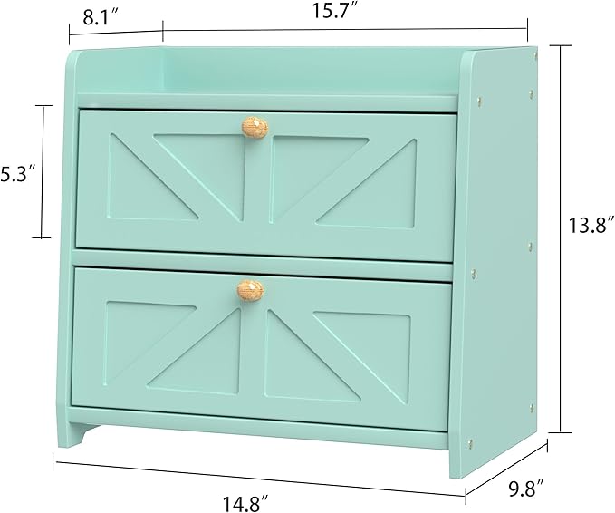Bread Box for Kitchen Countertop, Double Layer Wooden Breadbox, Large Capacity Bread Storage Bin, Homemade Bread Storage Container, Farmhouse Breadbox Organizer, Green