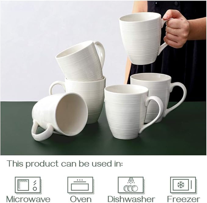 DOWAN Coffee Mugs, 17 Oz Coffee Mug Set of 6, Corrugated Tea Mugs (White)