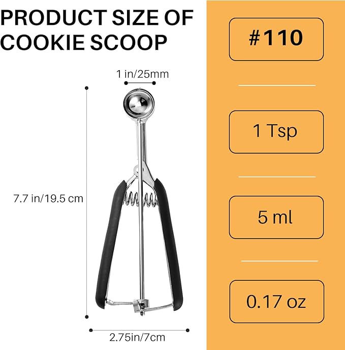 Mini Cookie Scoop, 1 Teaspoon Cookie Dough Scoop, Melon Baller Scoops, Mini Ice Cream Scoop, Comfortable Grip, Non-Slip, For Making Cookie Melon Ball Ice Cream Meatball