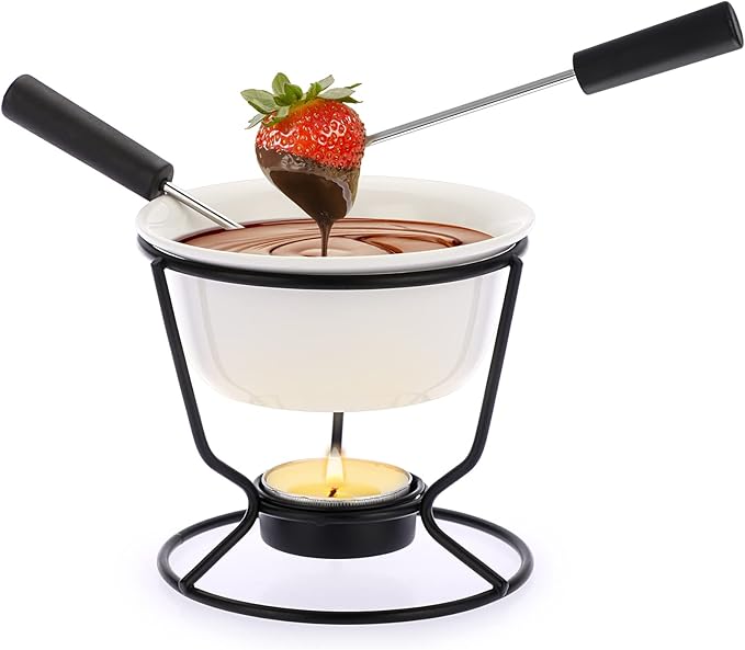 Ceramic Butter Warmer Set, Fondue Pot Melting Pot Set, Melt Hot Pot Round Bowl Set For Cheese Chocolate Butter Caramel, with 2 Dipping Forks