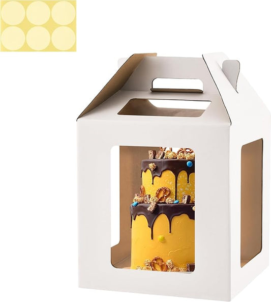 Tall Cake Boxes 6 Windows with handle,12x12x12 Tall Cake Carrier, Tiered Cake Box, Square cake box,largeTake Out Transport Containers Ideal for 10" & 12" Tiered Cakes (1Pack-White)
