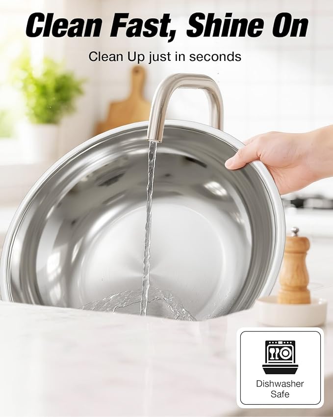 Round Chafing Dishes for Buffet with Glass Lid (5QT, 4 Pack), Chafers and Buffet Warmers Set with Mirror-Polished Stainless Steel, Rolled Rim, Stackable, Lid Holder for Parties, Catering