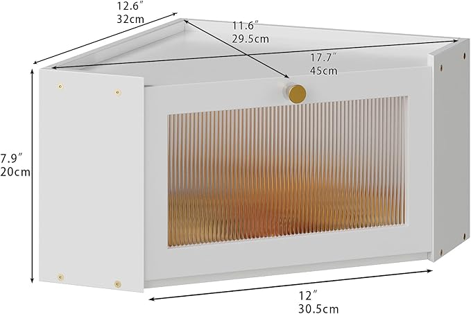 Corner Bamboo Bread Box for Kitchen Counter Large Capacity Rustic Bread Storage Container with Wavy Arcylic Transparent Door Vintage Storage for Homemade Bread (White)