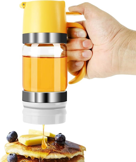 9 OZ Glass Honey Dispenser and Pot Set – No Drip Honey Jar with Lid – Perfect for Honey and Syrup Storage in Home Kitchen