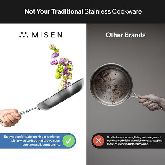 Misen 5-Ply Stainless Steel Cookware Set - Versatile, Dishwasher Safe - 5-Piece Set - 10" Skillet, 3 QT Saute Pan + Lid, 3 QT Saucier + Lid