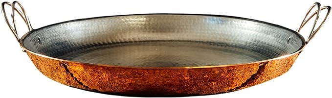 Sertodo Copper Alicante Paella Cooking Pan | 18 inch diameter | Patented Stainless Steel Handle Design| Hand Hammered, Heavy Gauge, 100% Pure Copper