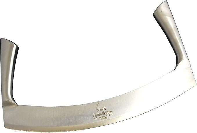 Mezzaluna Knife (Pizza Cutter) Vegetable Chopper for Chopped Salad, Industrial Pizza Rocker Knife (14 Inch Blade)