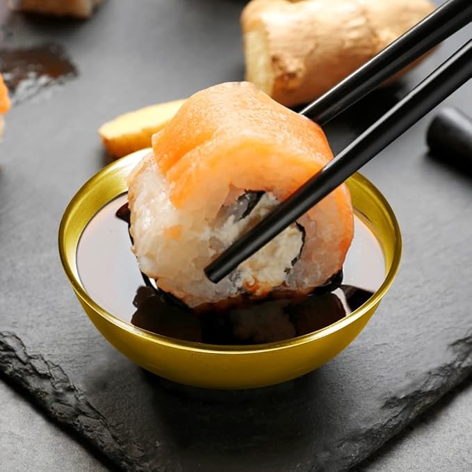 16 Pack 3.2inch Stainless Steel Sauce Dishes Mini Individual Saucers Bowl Round Seasoning Dishes Sushi Dipping Bowl Appetizer Plates, Golden