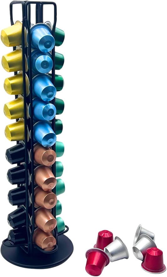 Carousel Kcup Organizer For Countertop Hold 40 Original Line Capsules Pods Black Steel Kpod Coffee Pods Holder For Breakroom, Office, Coffee Station